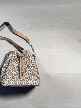 DKNY Monogram Drawstring Crossbody/Bucket bag